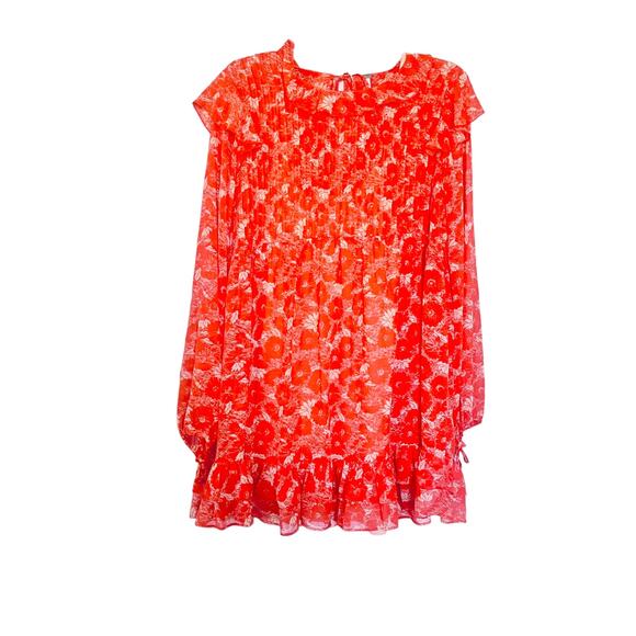 Free People These Dreams Orange & Ivory Floral Boho Long Sleeve Dress Small - Picture 7 of 12